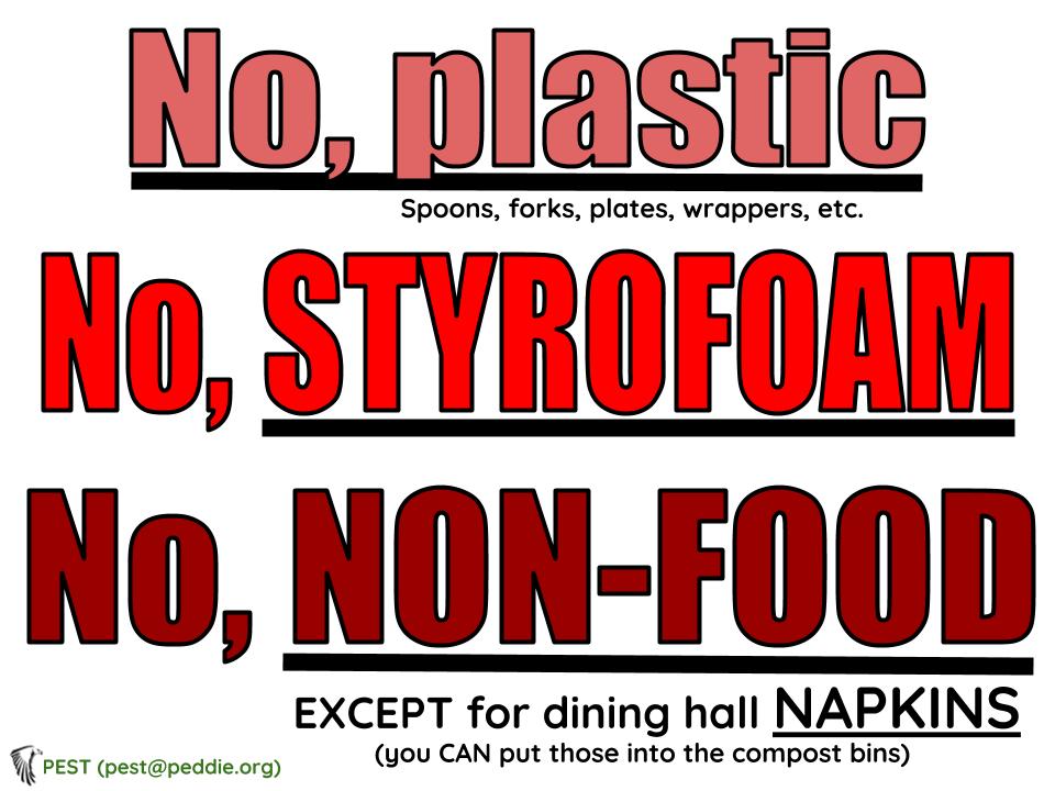 No plastic styrofoam and non-food waste